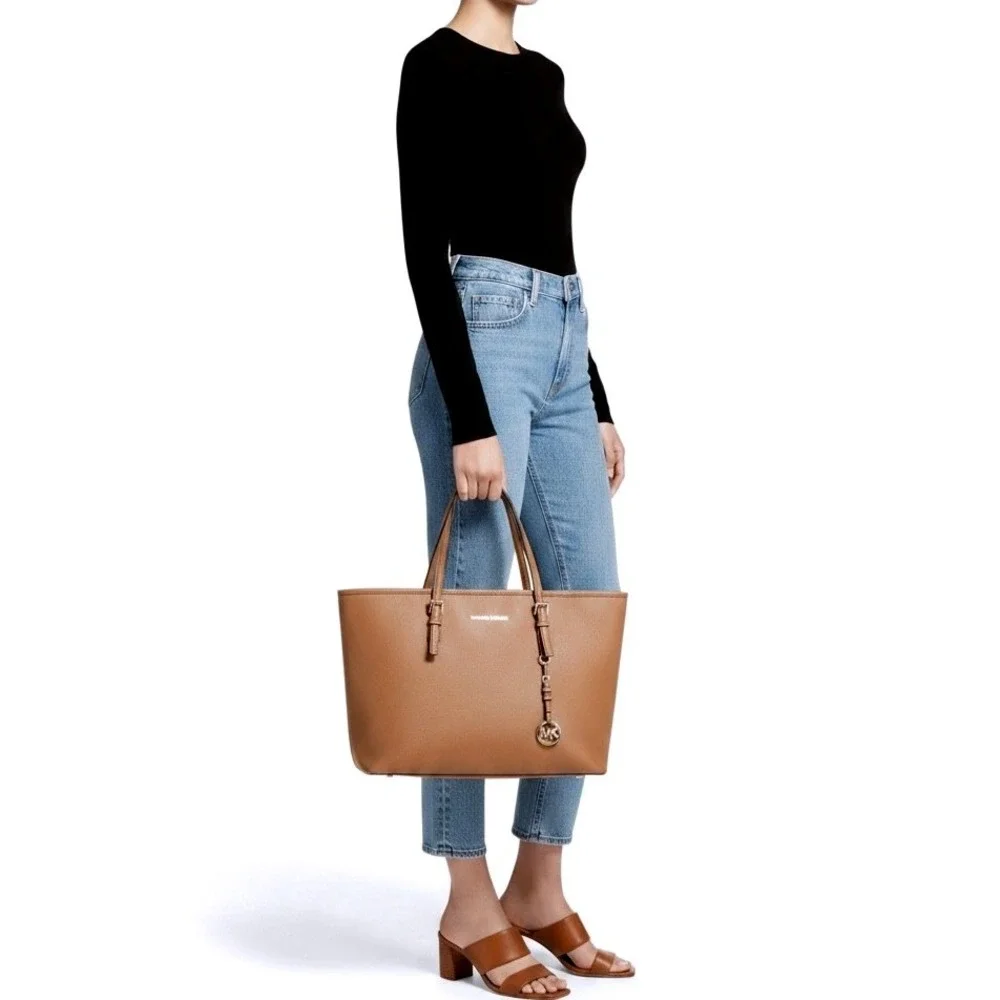 Michael‎ Kors Jet Set Travel Large Tote Acorn Saffiano Leather Brown Bag - Picture 7 of 9